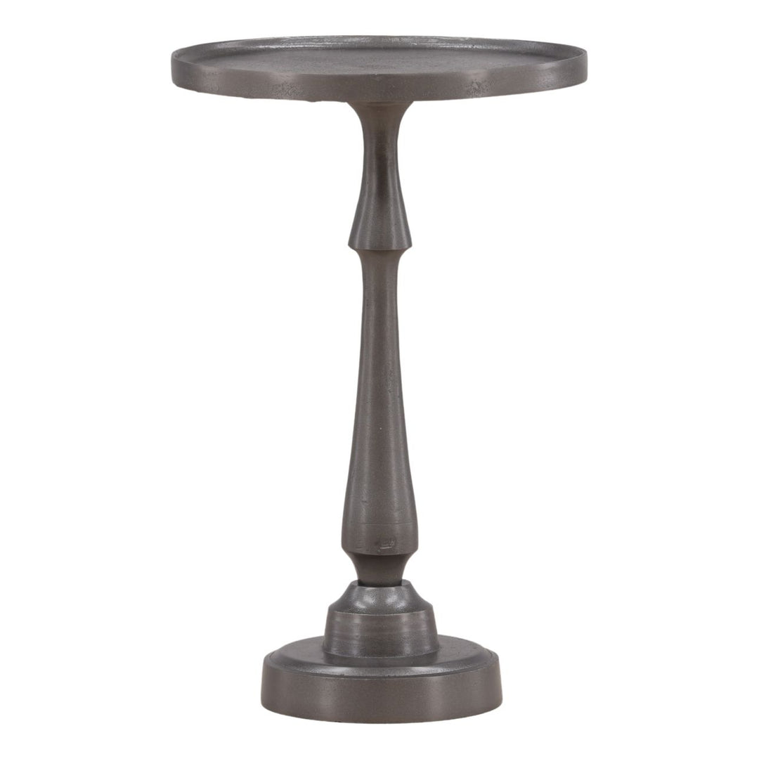 Lune Metal Side Table, Antique Nickel · 13.5" W × 21" H, three-quarter studio view