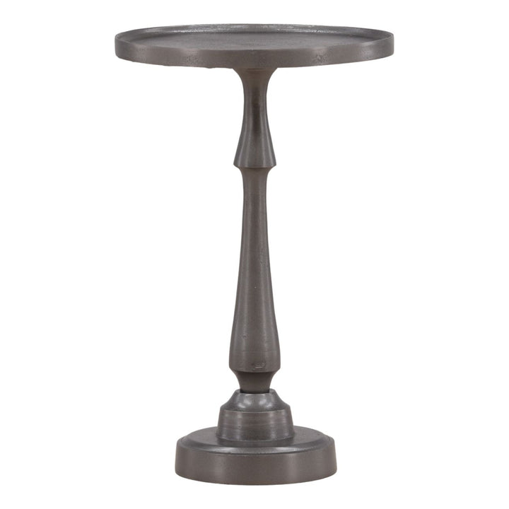 Lune Metal Side Table, Antique Nickel · 13.5" W × 21" H, three-quarter studio view