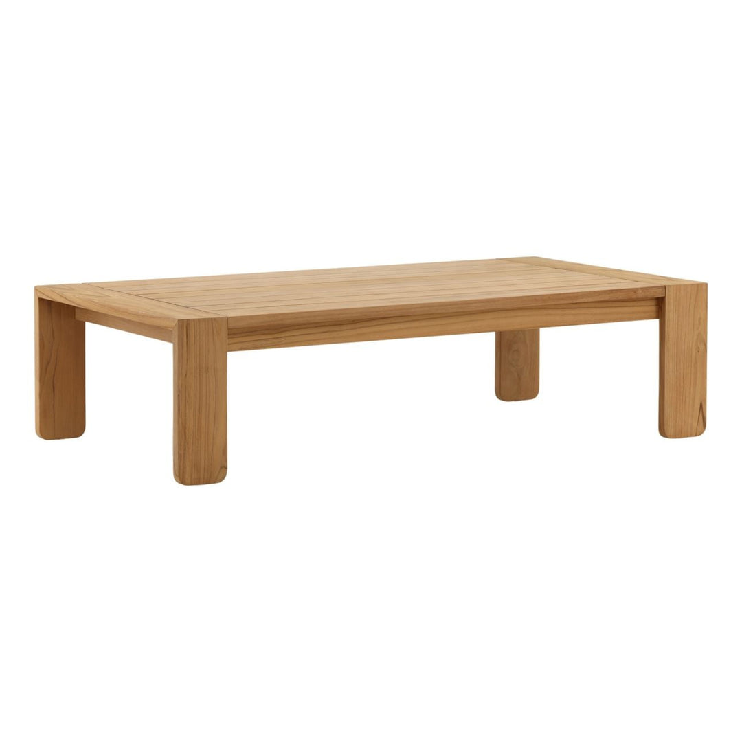 Juniper Teak Outdoor Coffee Table, three-quarter studio view