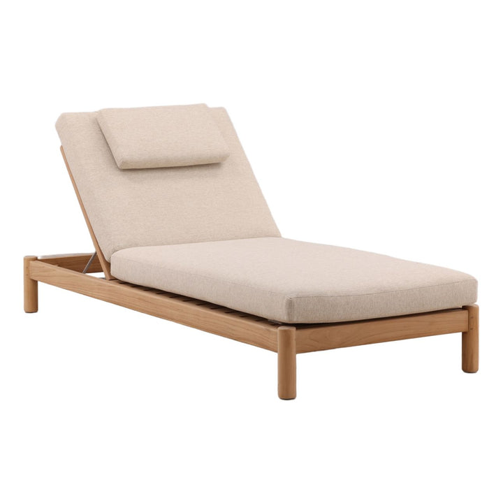 Lisren Sand Teak Outdoor Chaise, three-quarter studio view