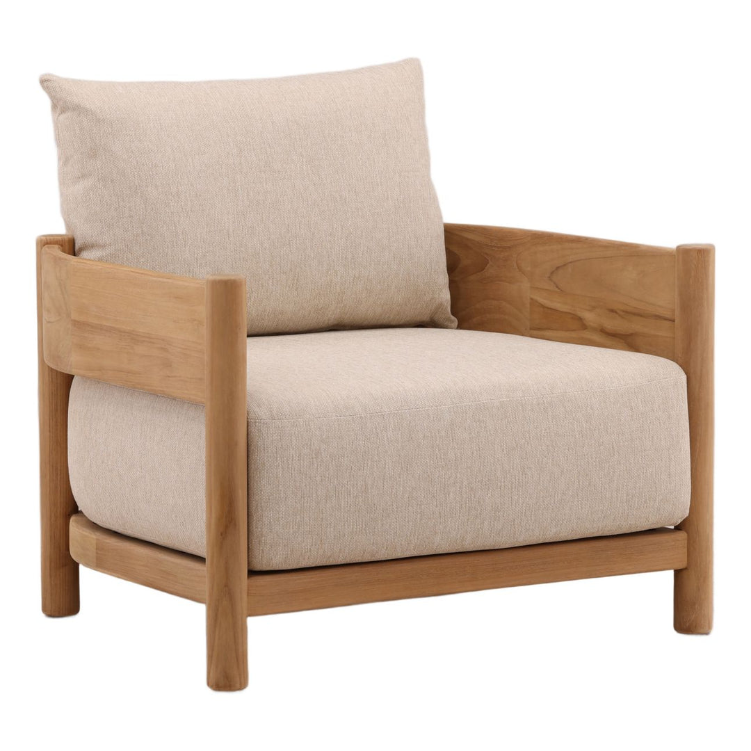 Lisren Sand Teak Outdoor Lounge Chair, three-quarter studio view