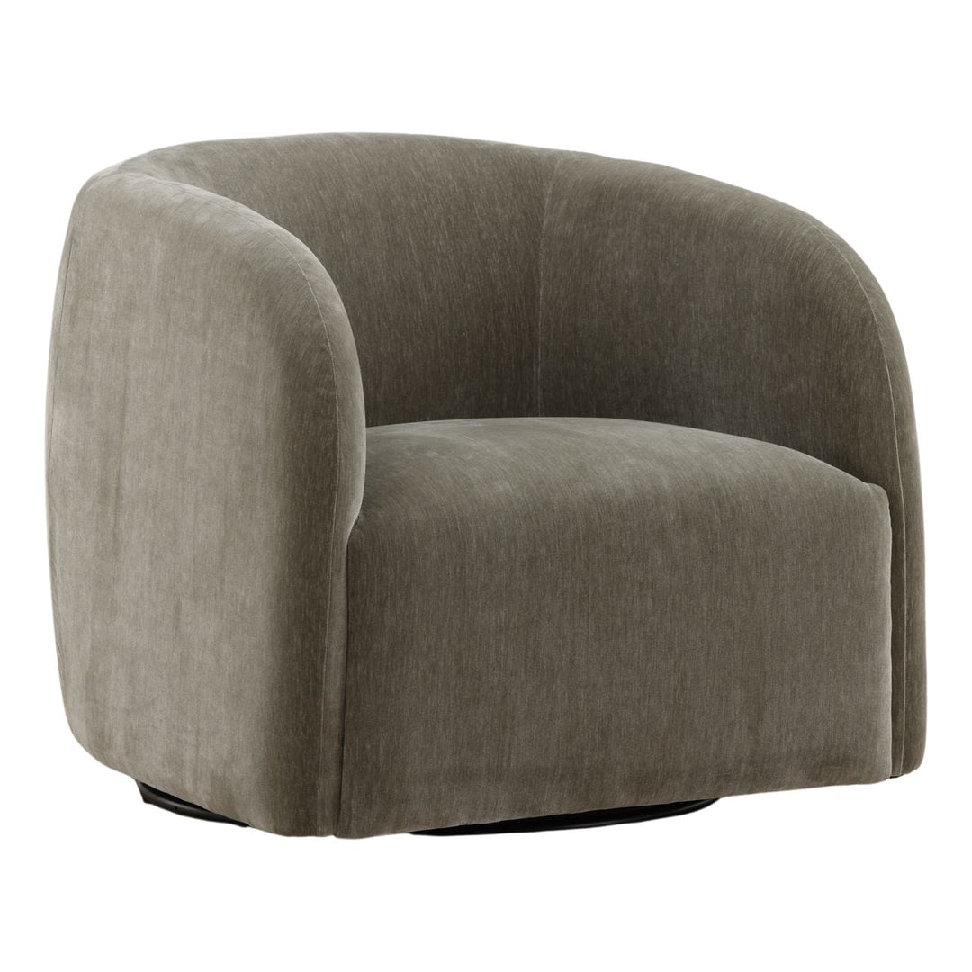 Nevea Upholstered Swivel Chair, Sage, three-quarter studio view
