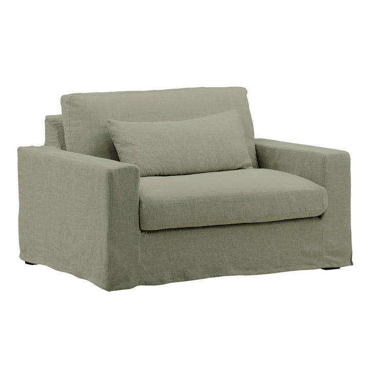 Dixren Slipcovered Chair and a Half, Forest, three-quarter studio view