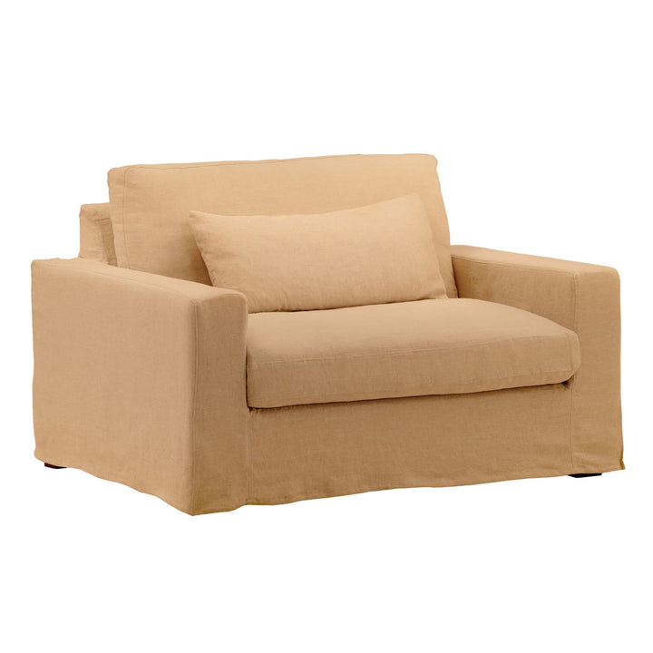 Dixren Slipcovered Chair and a Half, Wheat, three-quarter studio view