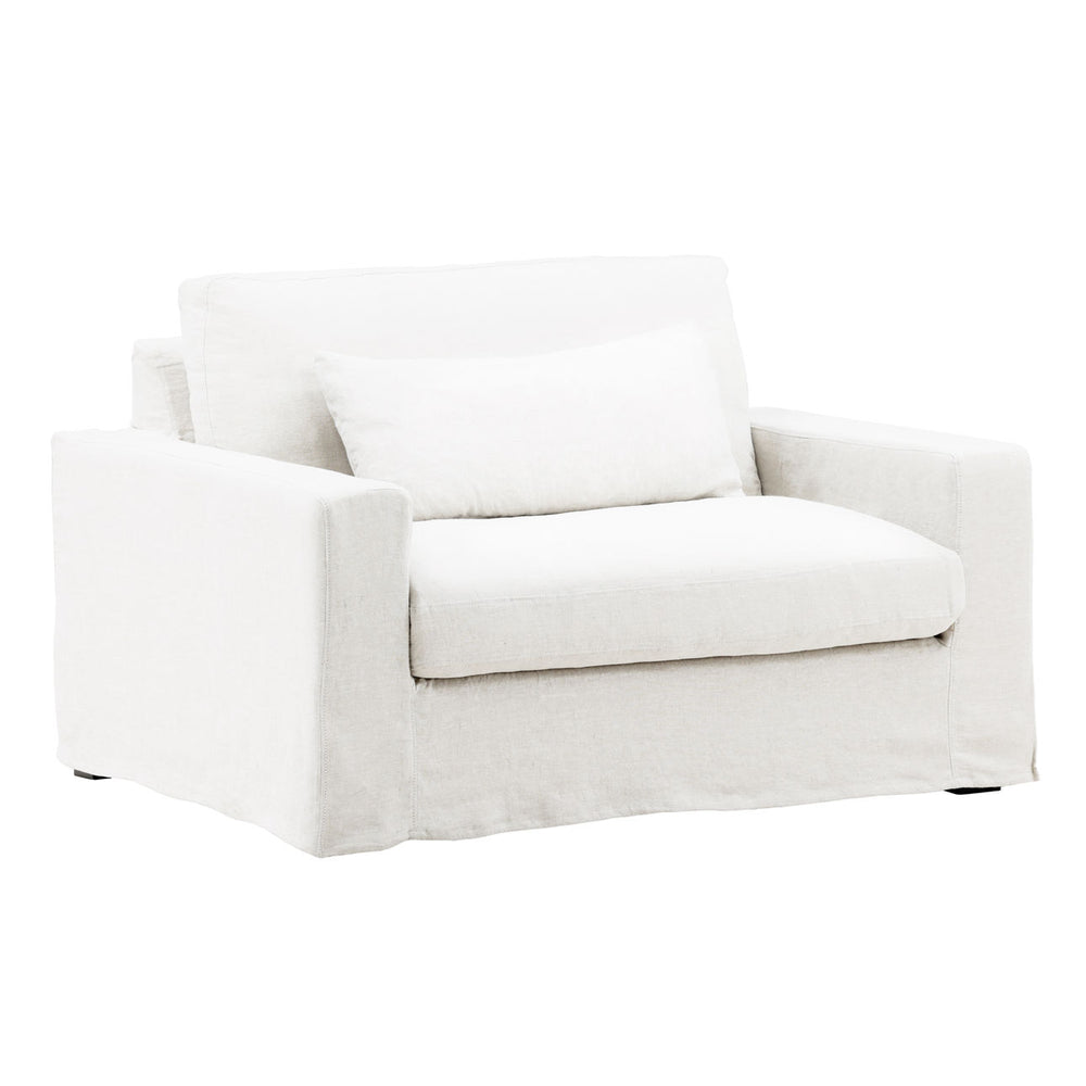 Dixren Slipcovered Chair and a Half, White, three-quarter studio view