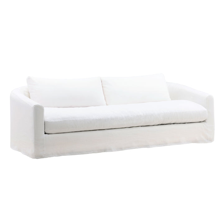 Florren Slipcovered Sofa, reference configuration front three quarter view