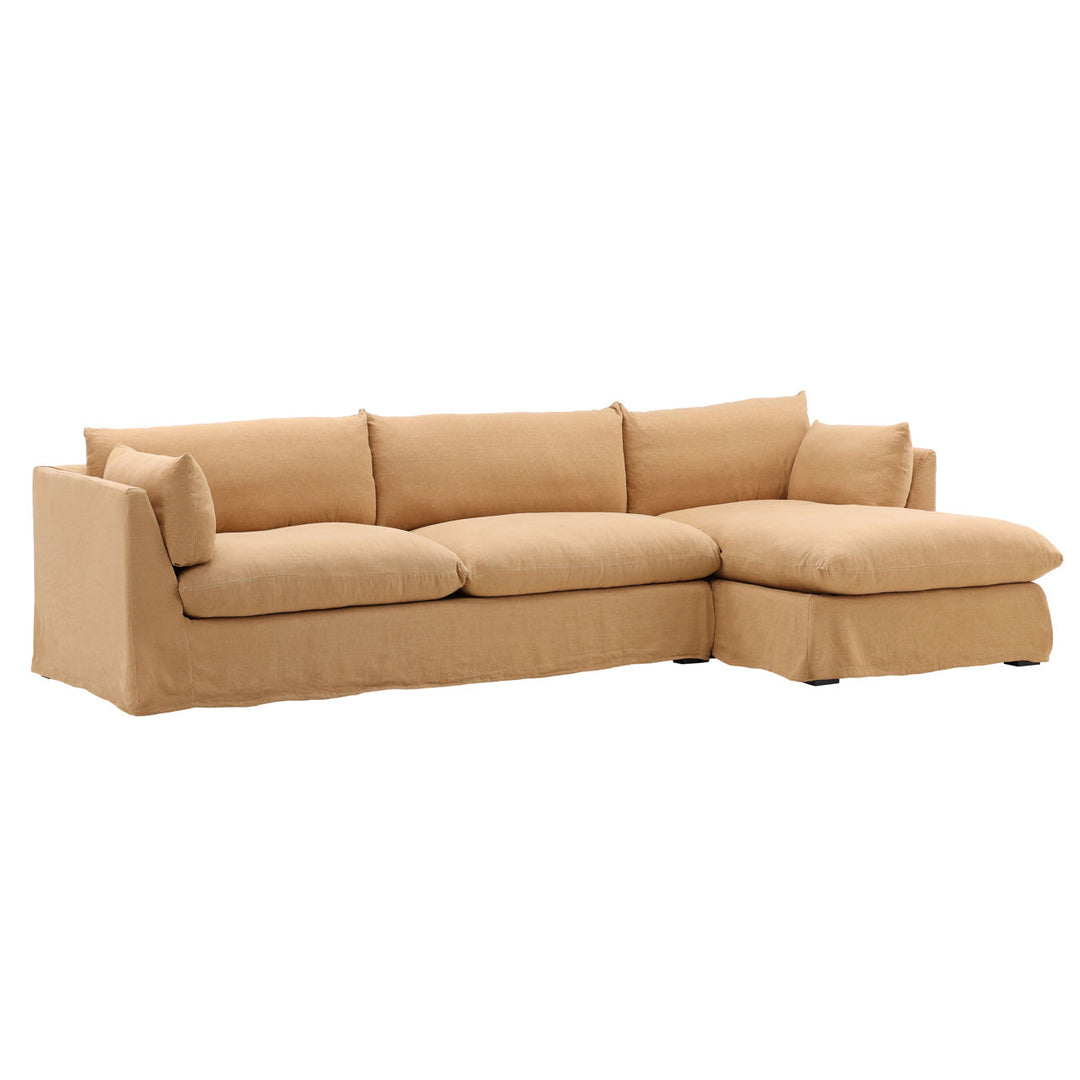 Otren Two-Piece Slipcovered Chaise Sectional, Right-side chaise · Wheat, three-quarter studio view