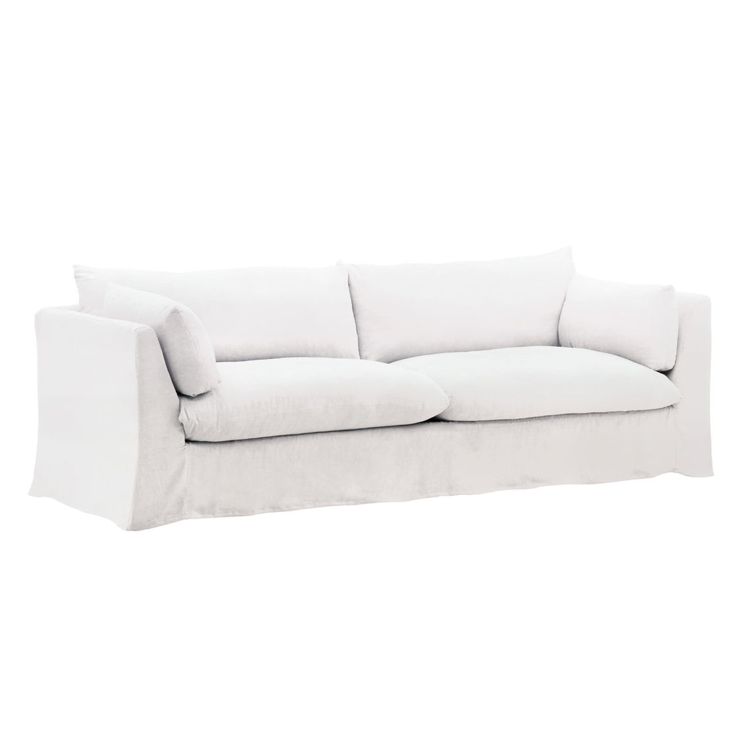 Otren Slipcovered Sofa, White, three-quarter studio view