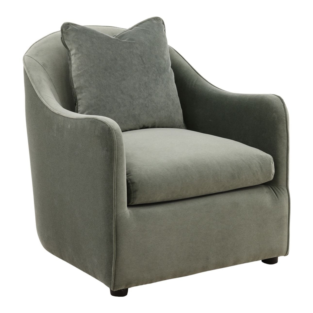 Eliane Eucalyptus Velvet Lounge Chair, three-quarter studio view