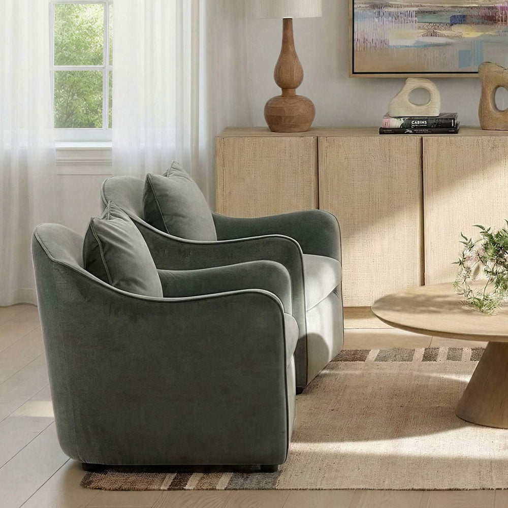 Eliane Eucalyptus Velvet Lounge Chair, lifestyle view