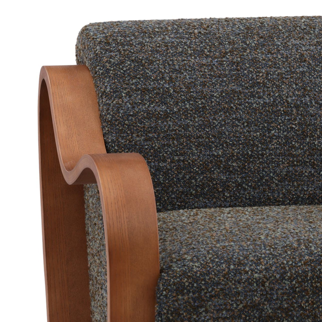 Amara Upholstered Oak Lounge Chair, Blue, detail 3 view