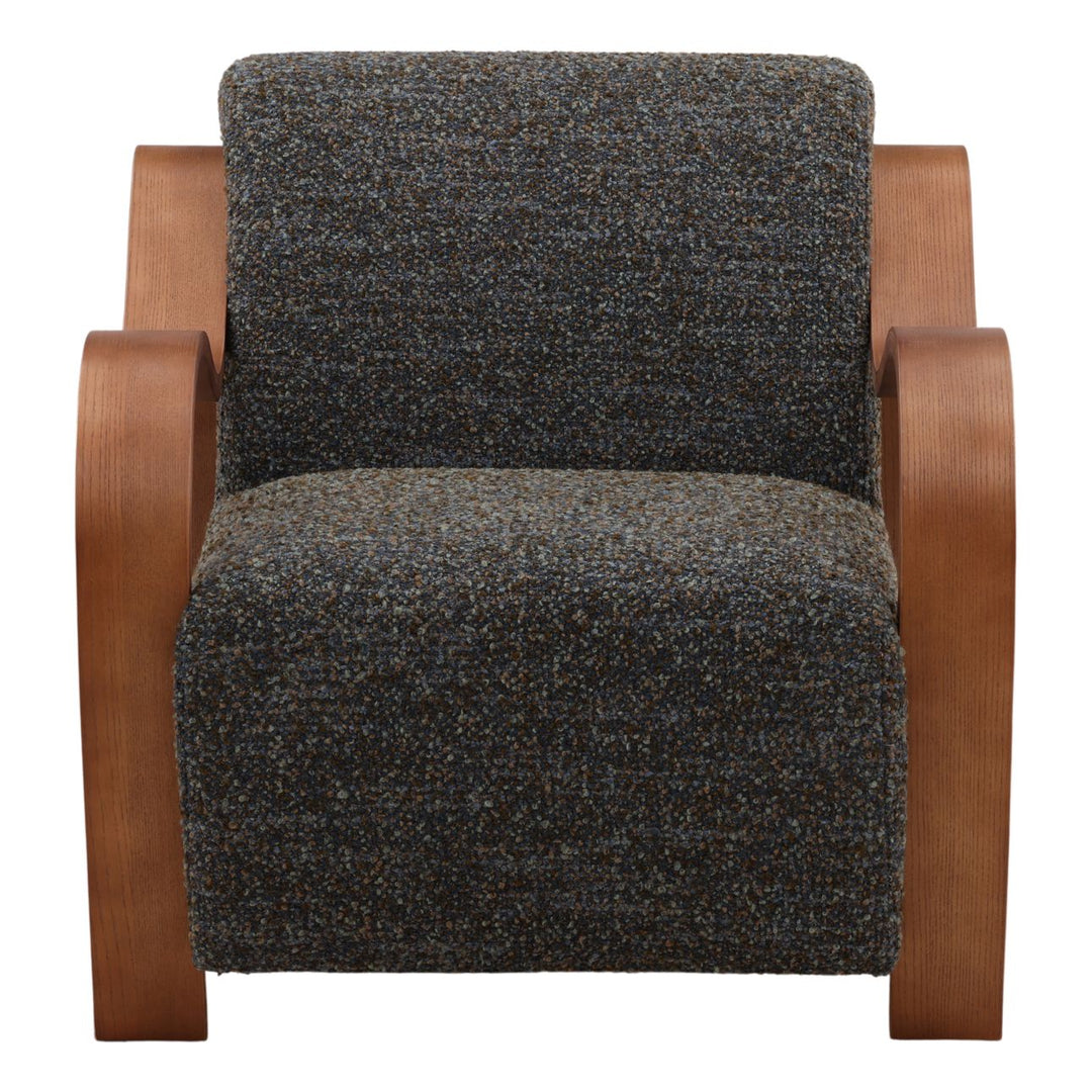 Amara Upholstered Oak Lounge Chair, Blue, front view