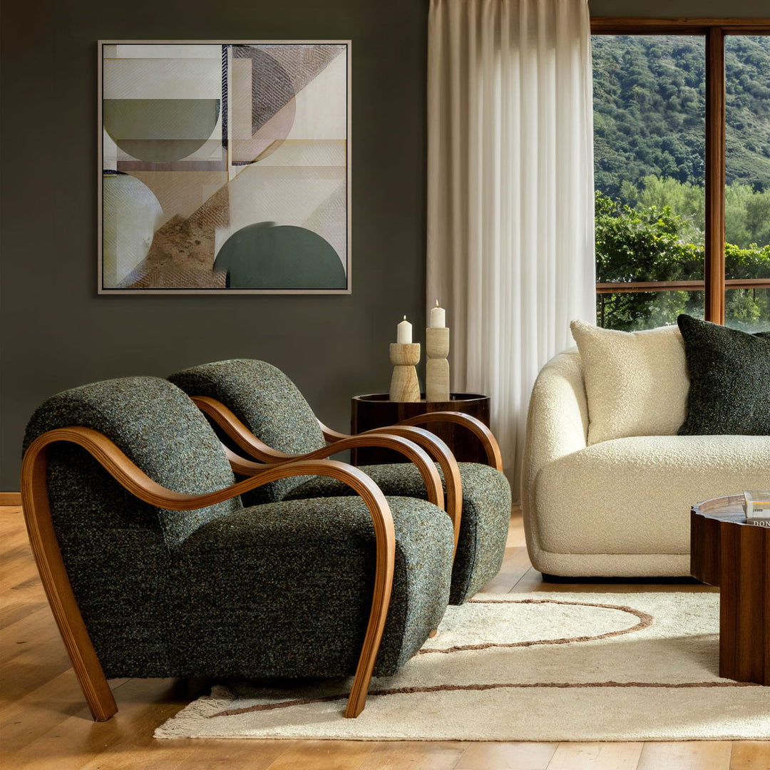 Amara Upholstered Oak Lounge Chair, Blue, lifestyle view