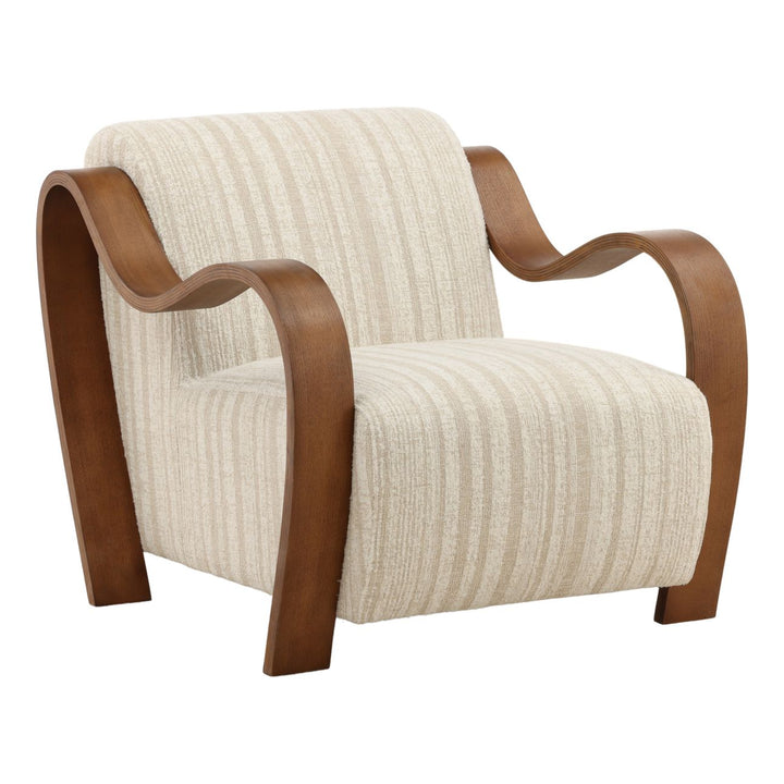 Amara Upholstered Oak Lounge Chair, Cream, three-quarter studio view