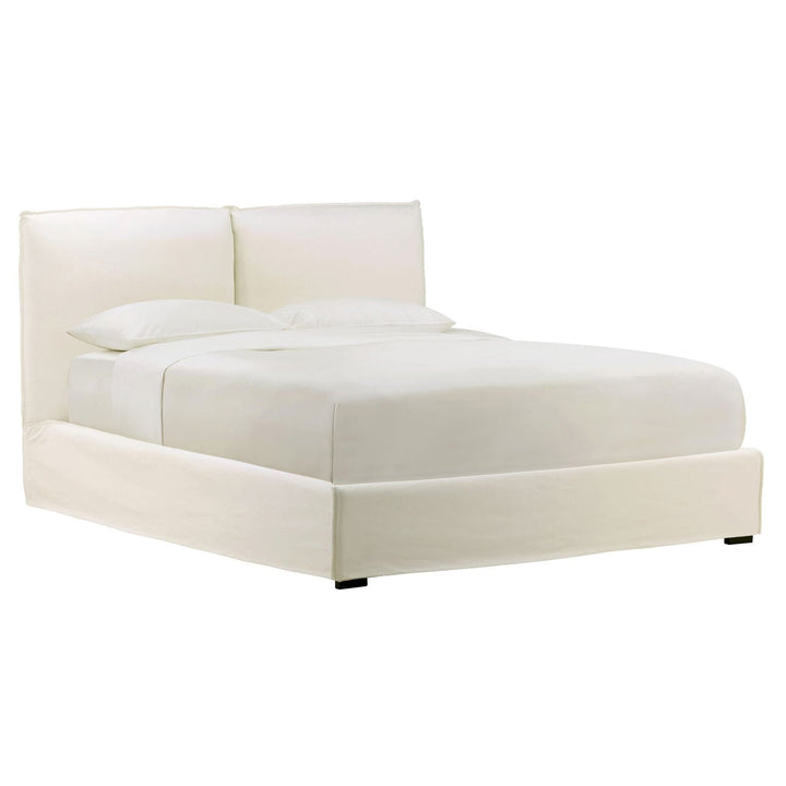 Orion Off-White Linen Bed, Eastern King, three-quarter studio view