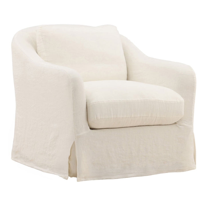 Amelle Linen Swivel Chair, Off White, three-quarter studio view