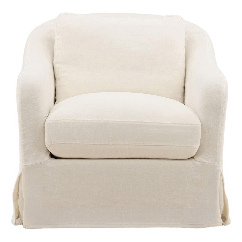 Amelle Linen Swivel Chair, Off White, front view