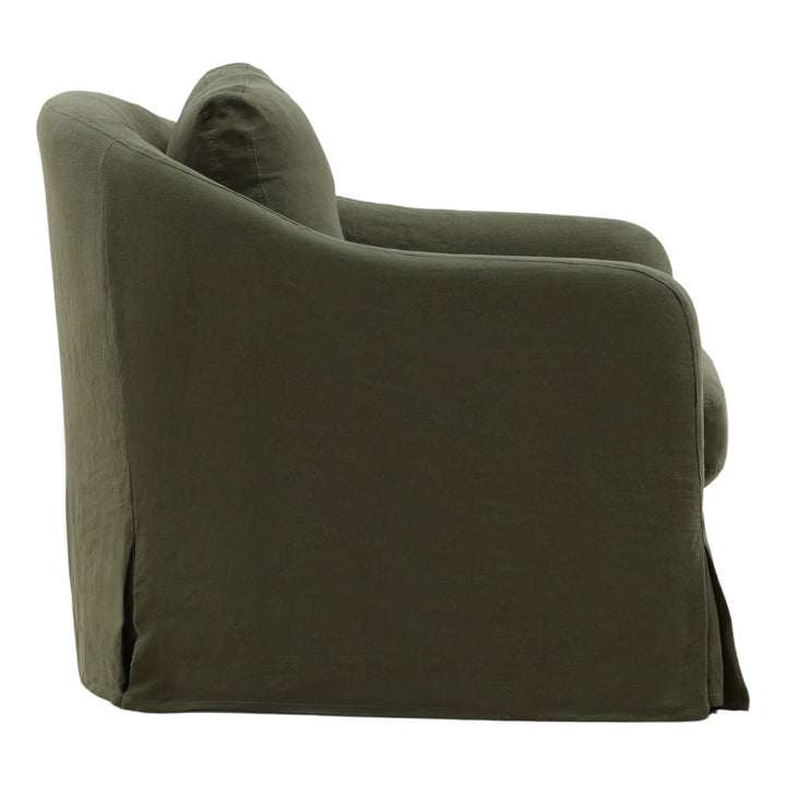 Amelle Linen Swivel Chair, Olive, profile view