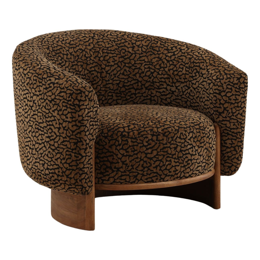 Lathen Patterned Upholstery Lounge Chair, Brown Print, three-quarter studio view