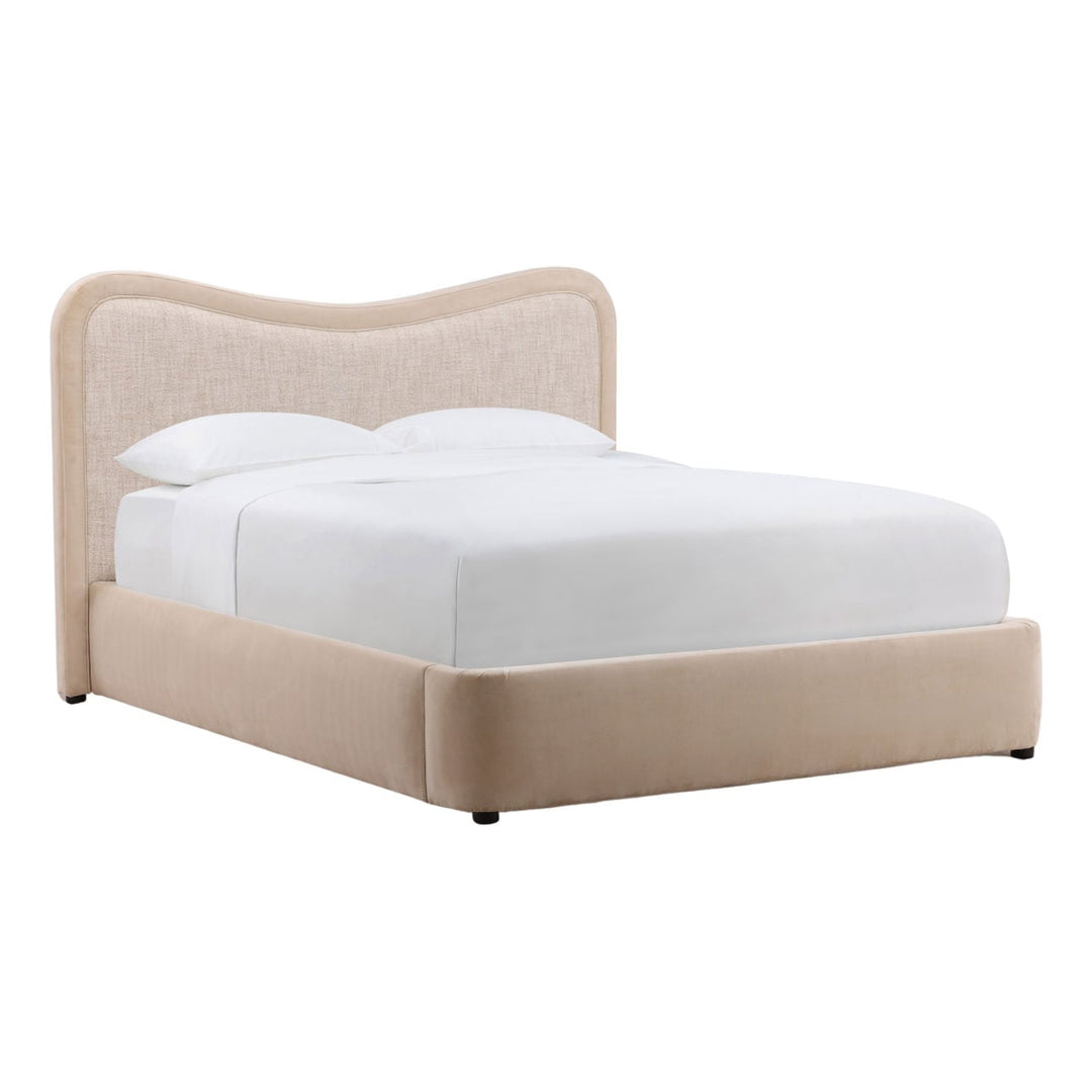 Monroe Velvet and Boucle Bed, three-quarter studio view