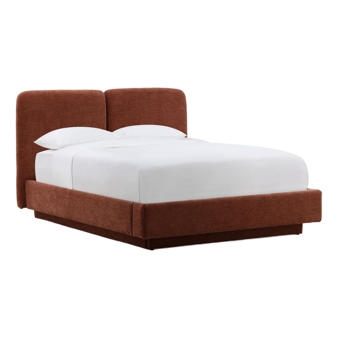 Briar Rust Upholstered Bed, three-quarter studio view