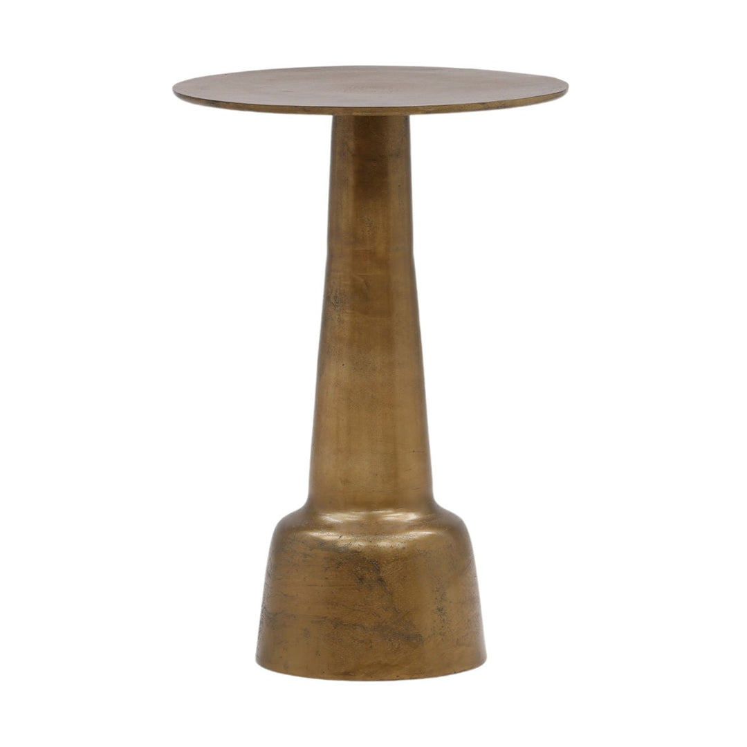 Galen Brass-Finish Side Table, 19" W × 29" H, three-quarter studio view