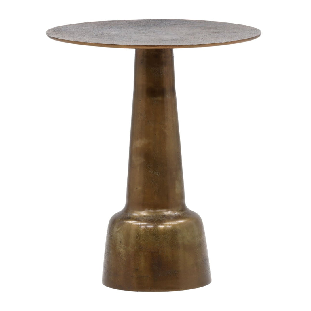 Galen Brass-Finish Side Table, 21.5" W × 26" H, three-quarter studio view
