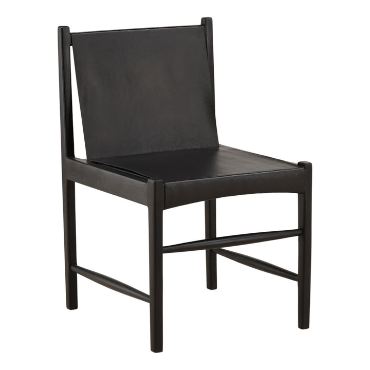 Celeste Black Leather and Teak Dining Chair, three-quarter studio view