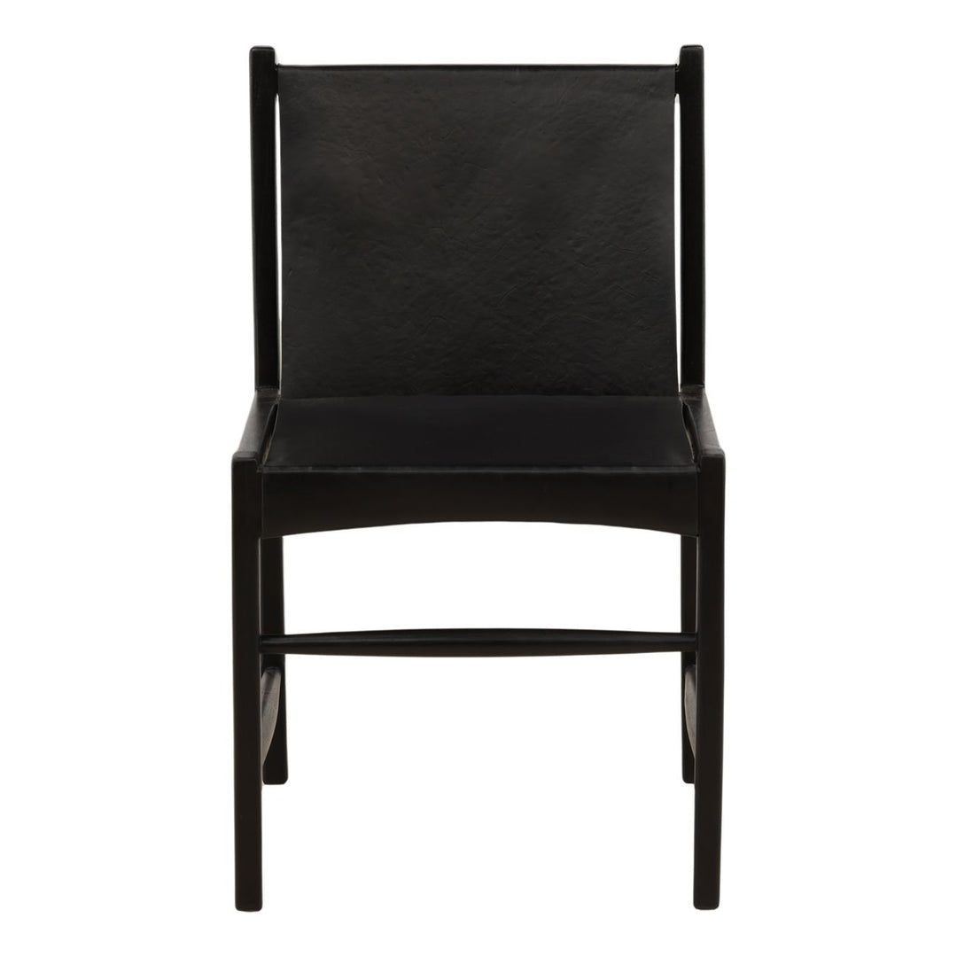 Celeste Black Leather and Teak Dining Chair, front view