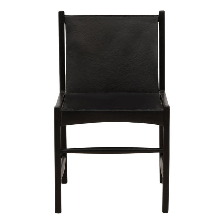 Celeste Black Leather and Teak Dining Chair, front view