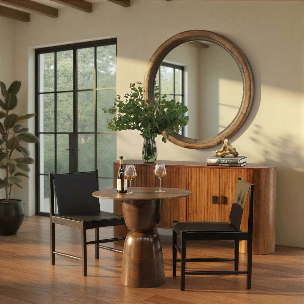 Celeste Black Leather and Teak Dining Chair, lifestyle view