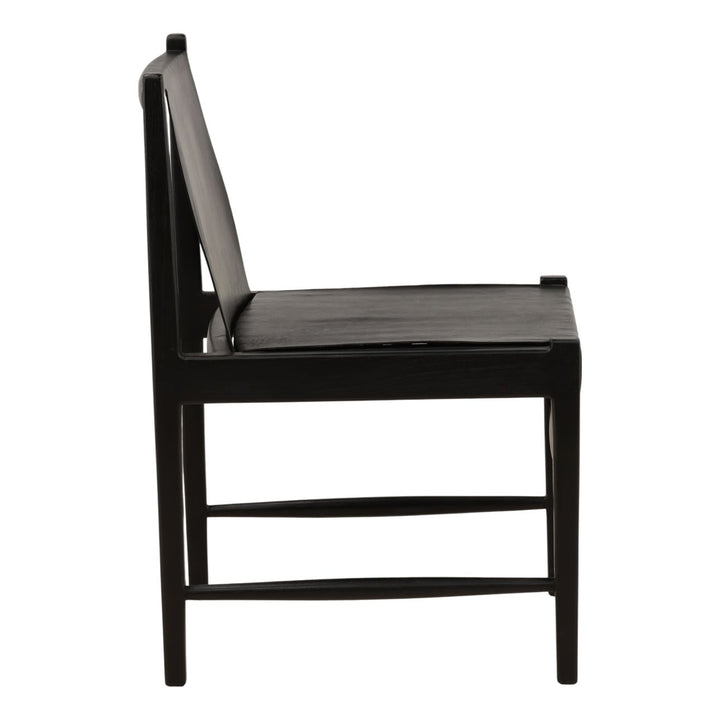 Celeste Black Leather and Teak Dining Chair, profile view