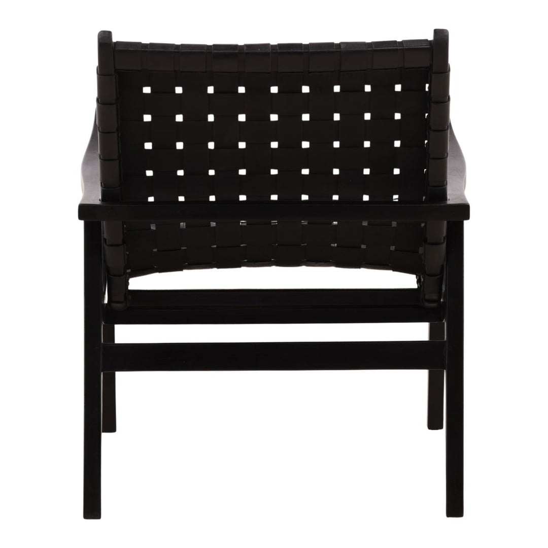 Luiselle Black Leather and Teak Lounge Chair, back view