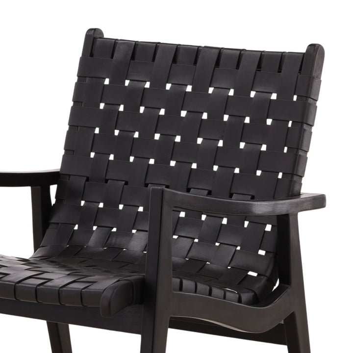 Luiselle Black Leather and Teak Lounge Chair, detail 1 view