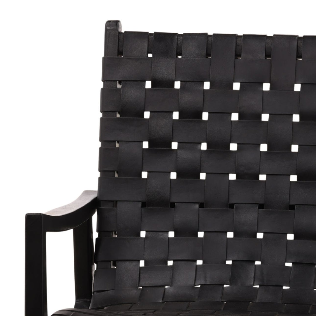 Luiselle Black Leather and Teak Lounge Chair, detail 2 view