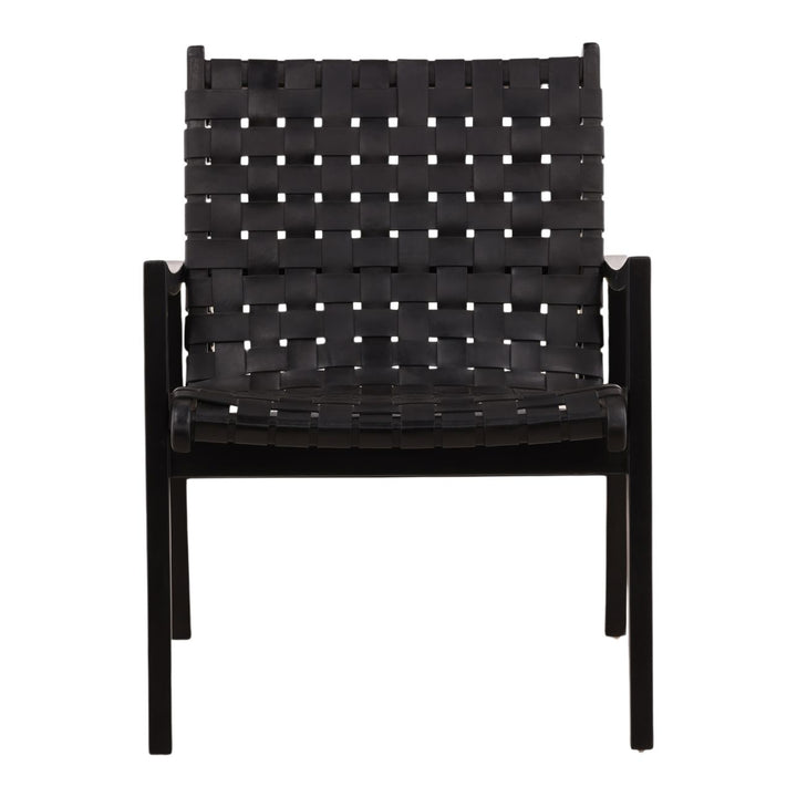 Luiselle Black Leather and Teak Lounge Chair, front view