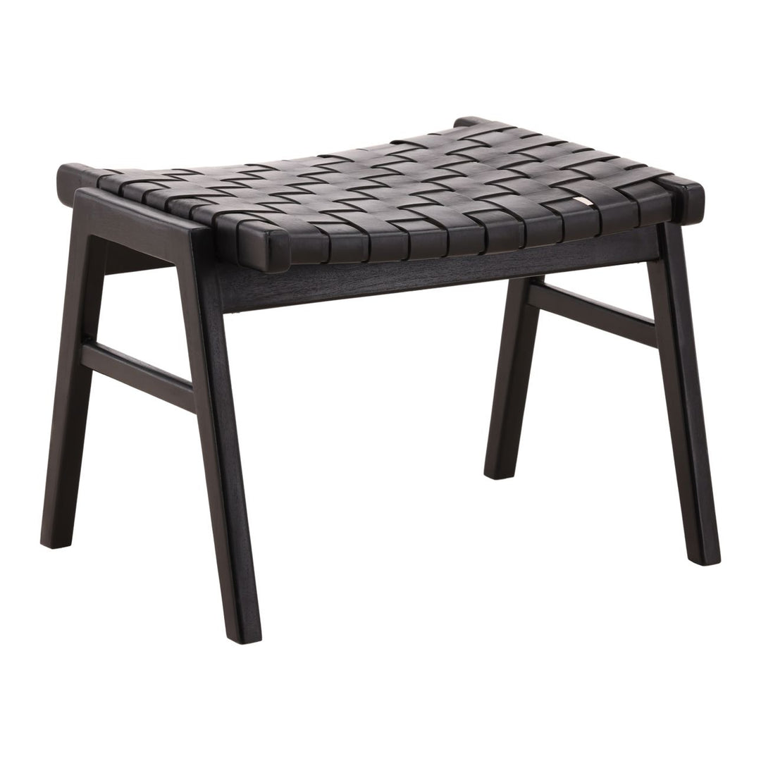 Lucia Leather Ottoman, three-quarter studio view