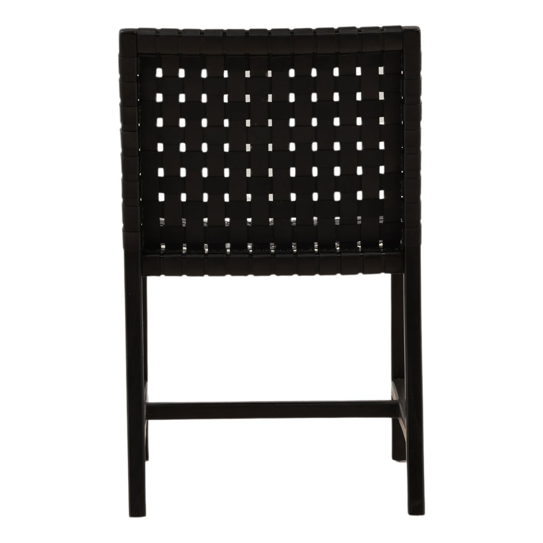 Benton Leather and Teak Dining Chair, Black, back view