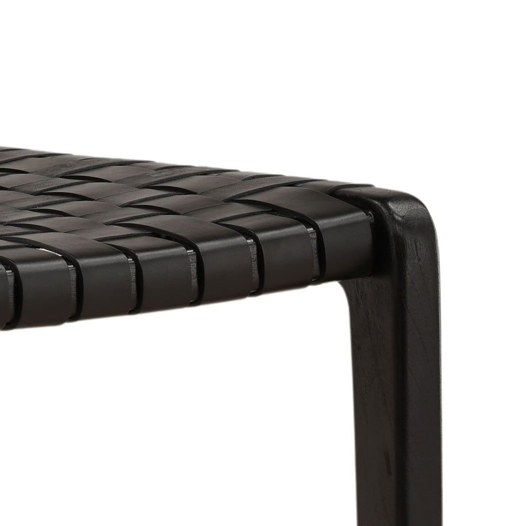 Benton Leather and Teak Dining Chair, Black, detail 2 view