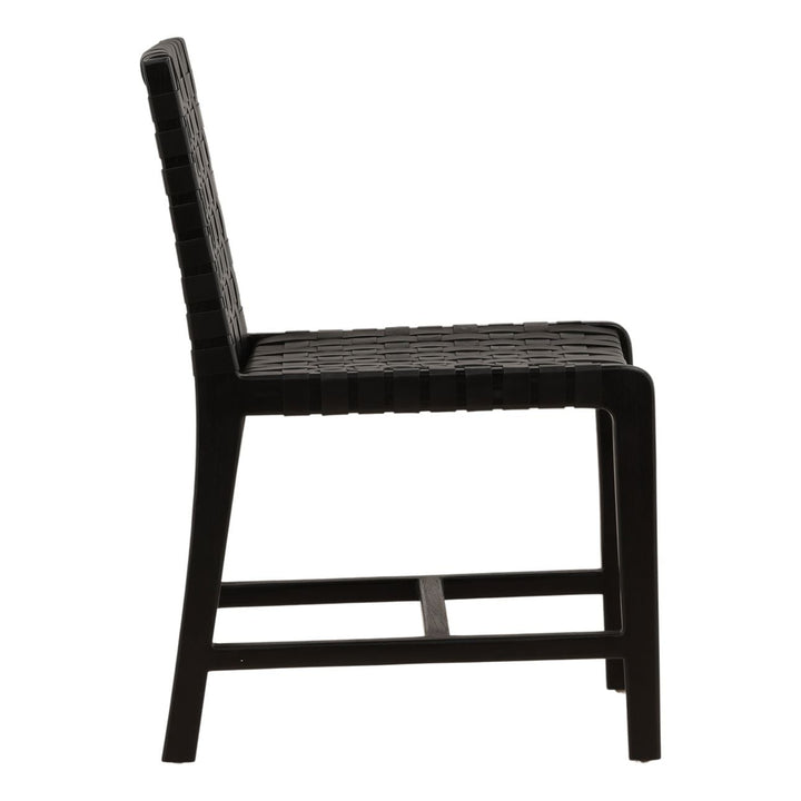 Benton Leather and Teak Dining Chair, Black, profile view