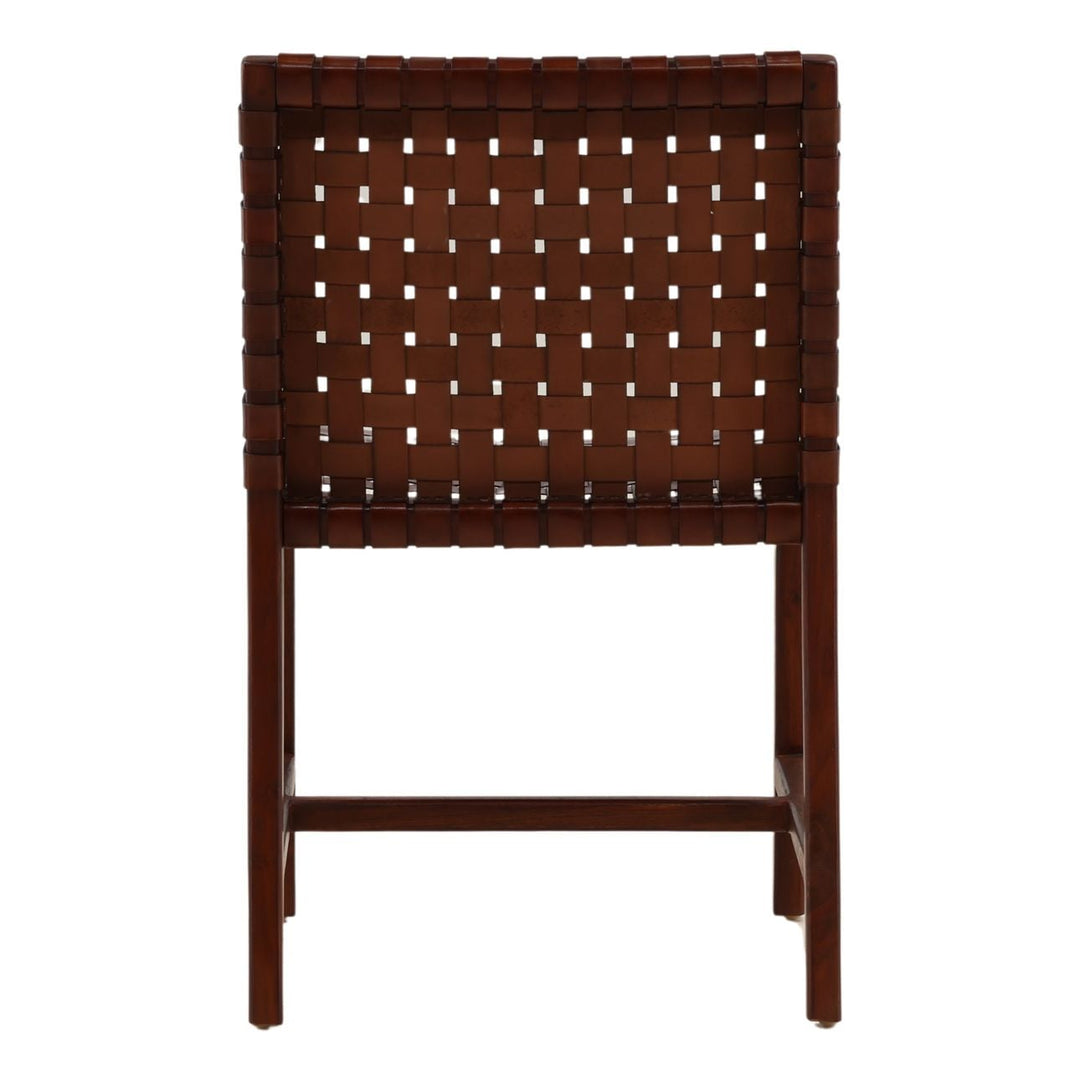 Benton Leather and Teak Dining Chair, Antique Brown, back view