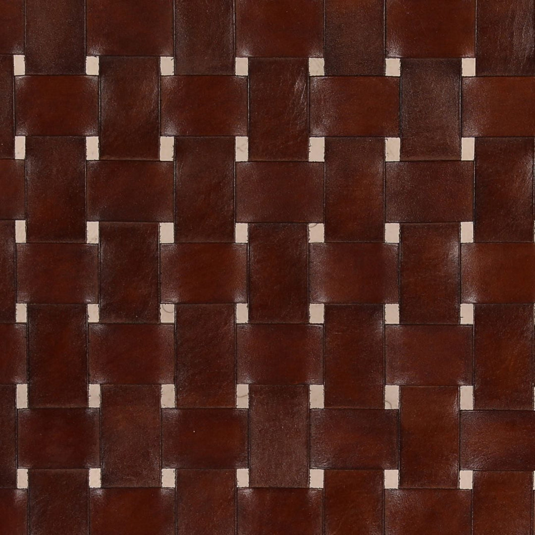 Benton Leather and Teak Dining Chair, Antique Brown, detail 1 view