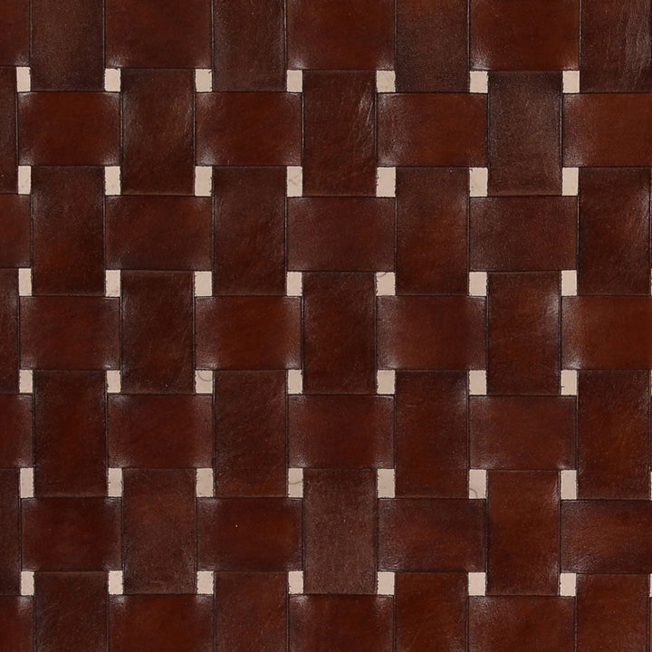 Benton Leather and Teak Dining Chair, Antique Brown, detail 1 view