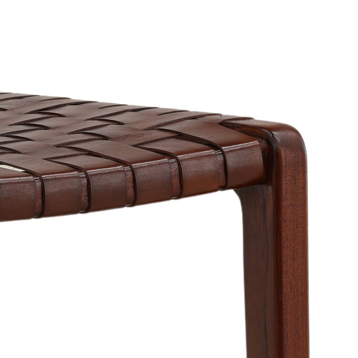 Benton Leather and Teak Dining Chair, Antique Brown, detail 2 view