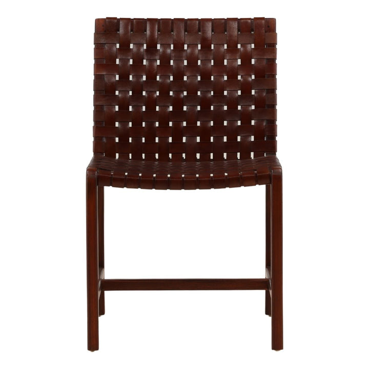 Benton Leather and Teak Dining Chair, Antique Brown, front view