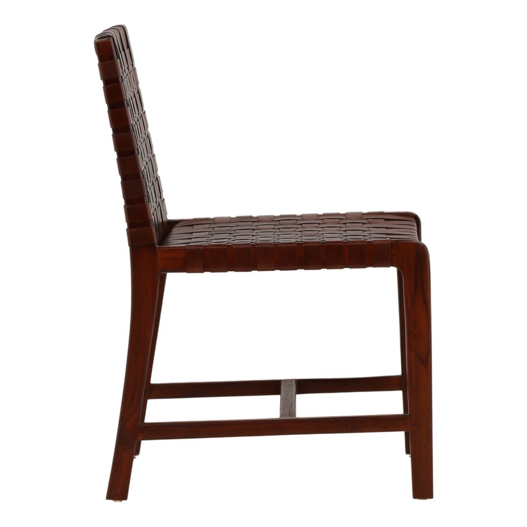 Benton Leather and Teak Dining Chair, Antique Brown, profile view