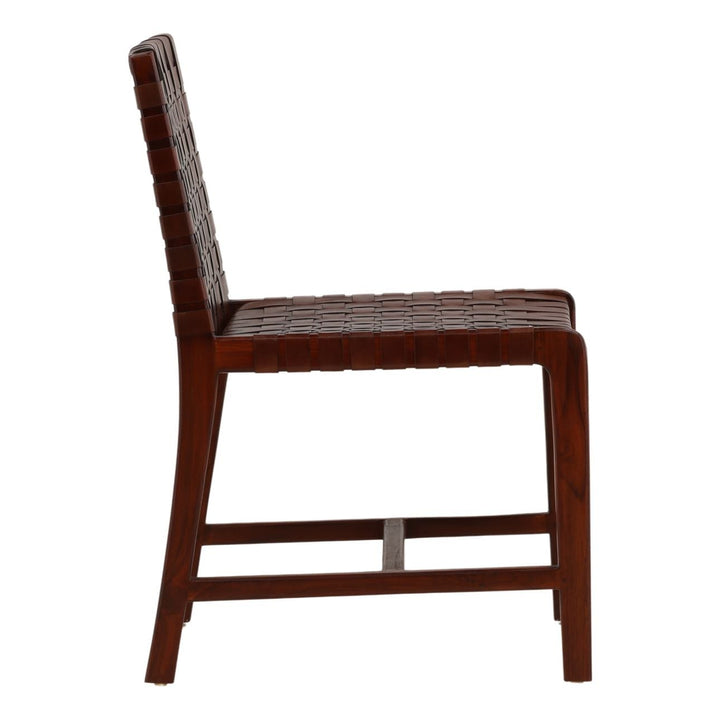 Benton Leather and Teak Dining Chair, Antique Brown, profile view