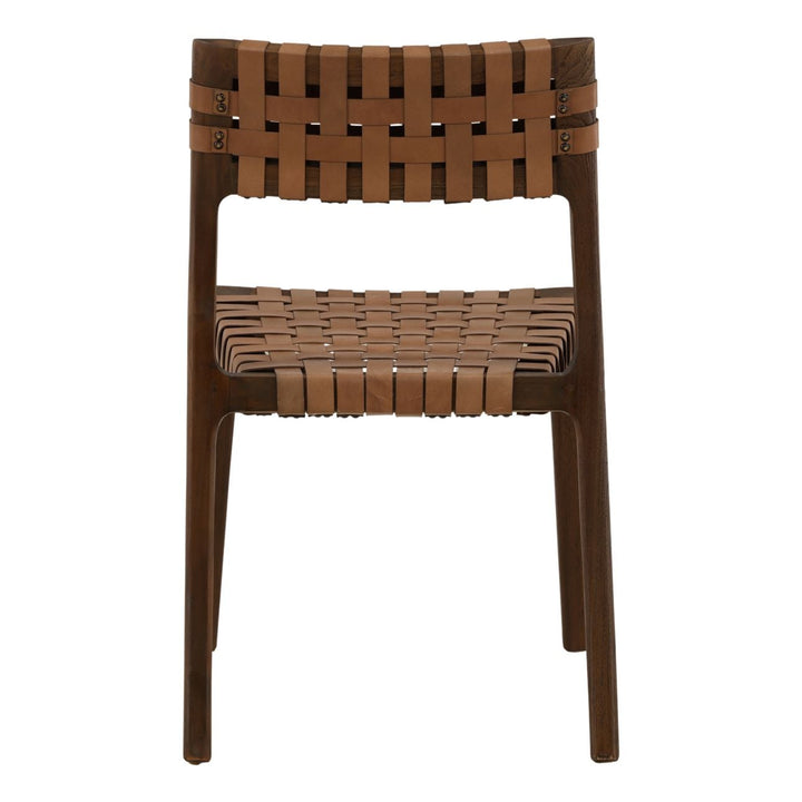 Leighton Leather and Teak Dining Chairs, Set of 2, Brown, back view