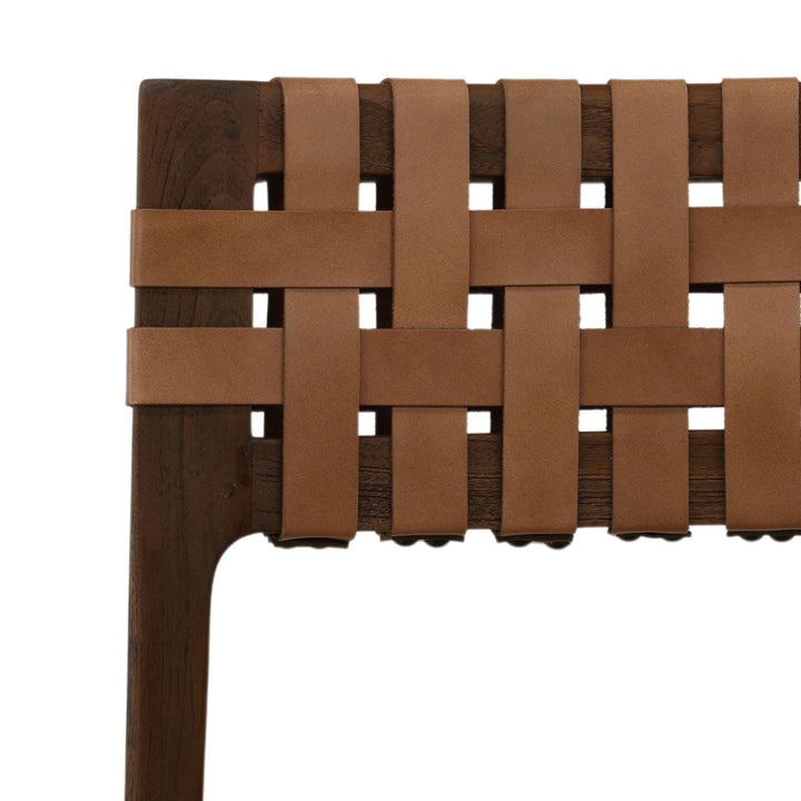 Leighton Leather and Teak Dining Chairs, Set of 2, Brown, detail 1 view