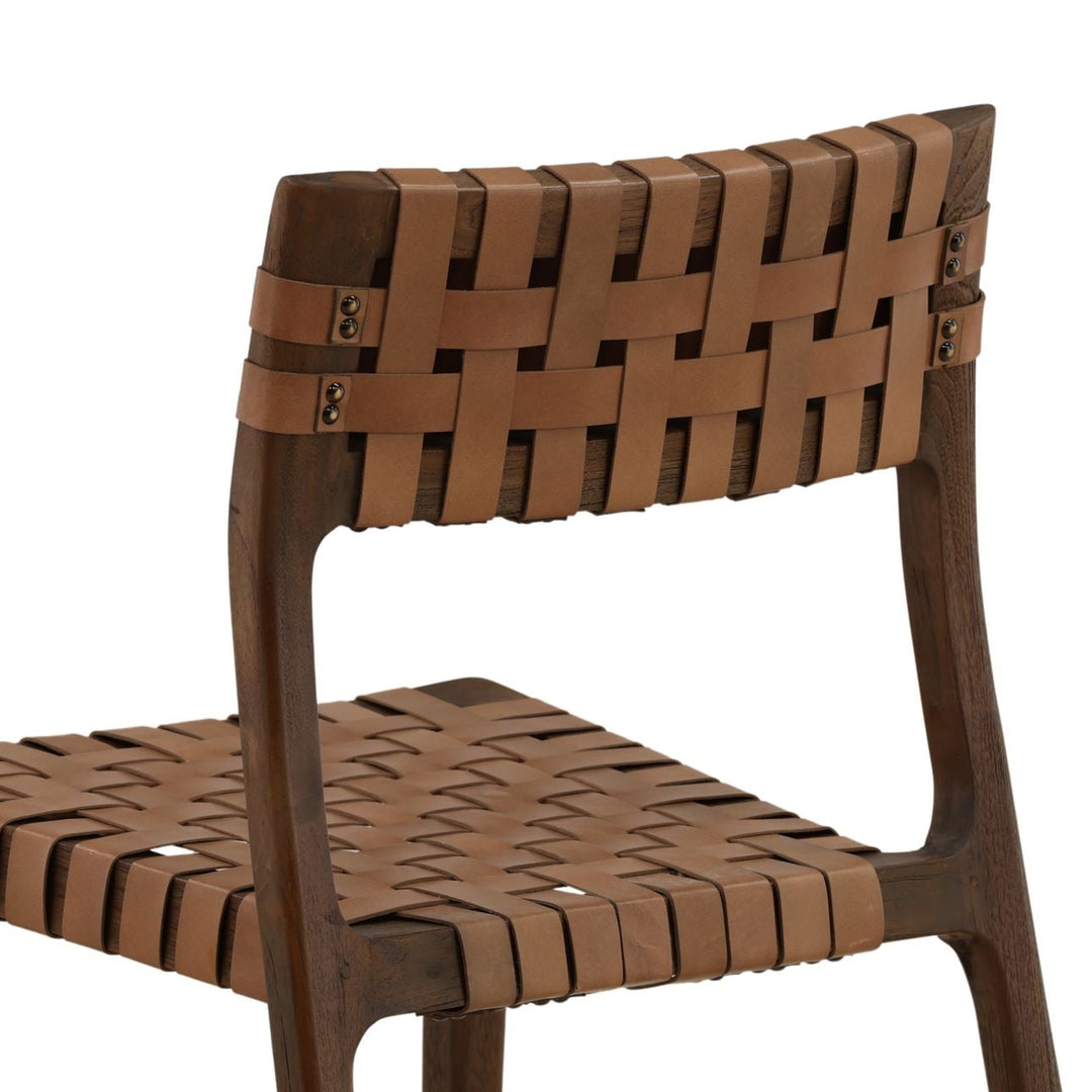 Leighton Leather and Teak Dining Chairs, Set of 2, Brown, detail 2 view